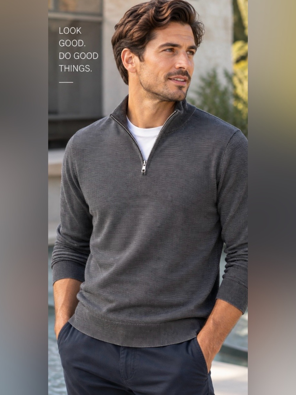 Bonobos Mens Gray Micro Stripe Quarter Zip Pullover Sweater Lightweight Large